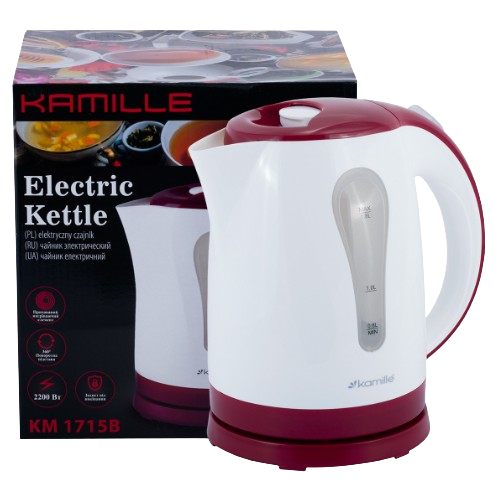 Електрочайник 1,8л 1850-2200W пластик (диск) білий/червоний 1715R KAMILLE - изображение 2