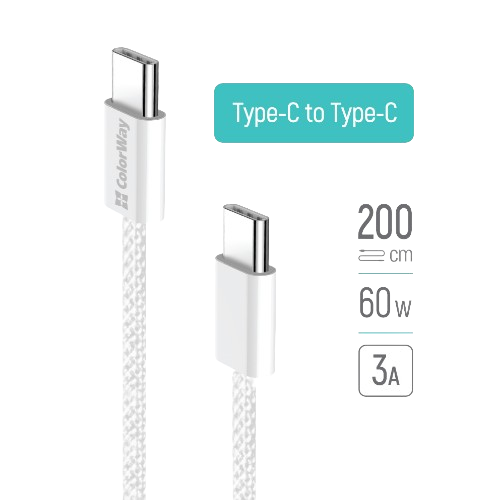 Кабель USB PD Type-C/Type-C ColorWay CW-CBPDCC068-GR 3,0A 60W 2м сірий - Фото 3 Кабель USB PD Type-C/Type-C ColorWay CW-CBPDCC068-GR 3,0A 60W 2м сірий - изображение 3
