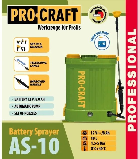 Опрыскиватель аккумуляторный Procraft AS10 (000010_Pro) - Фото 2 Опрыскиватель аккумуляторный Procraft AS10 (000010_Pro) - изображение 2