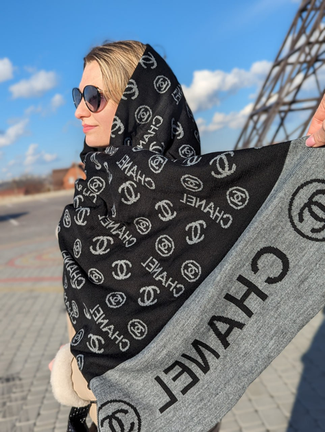 Двосторонній шарф Chanel теплий кашемір+шерсть+віскоза чорний 170×60 см (LUX1069) - Фото 1 Двосторонній шарф Chanel теплий кашемір+шерсть+віскоза чорний 170×60 см (LUX1069) - изображение 1
