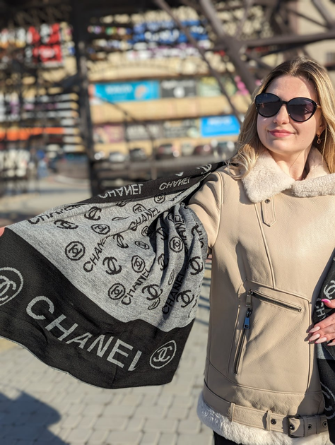 Двосторонній шарф Chanel теплий кашемір+шерсть+віскоза чорний 170×60 см (LUX1069) - Фото 2 Двосторонній шарф Chanel теплий кашемір+шерсть+віскоза чорний 170×60 см (LUX1069) - изображение 2