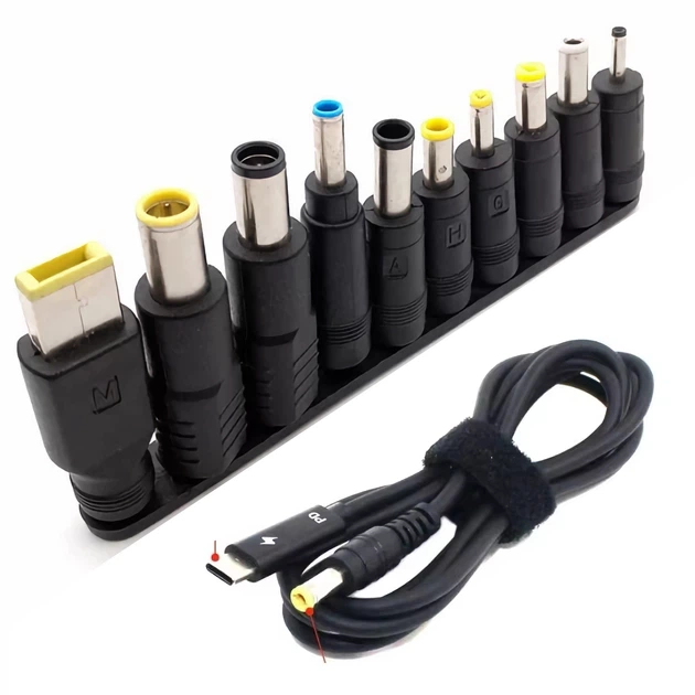 Кабель Type-C to DC підтримка швидкого заряджання PD65W 5.5х2.1 mm (+ 10 перехідників) довжина 1.8m Black - зображення 2