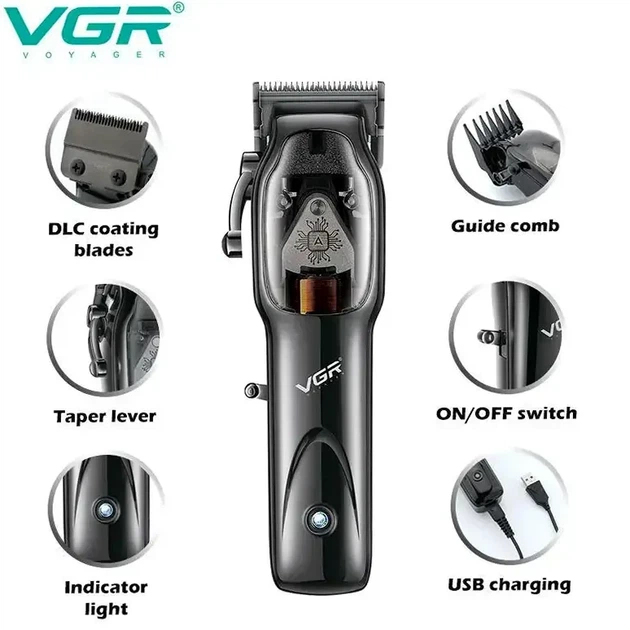 Профессиональная машинка для стрижки волос VGR V-653 беспроводная с зарядной базой 2500 мАч черный - изображение 6