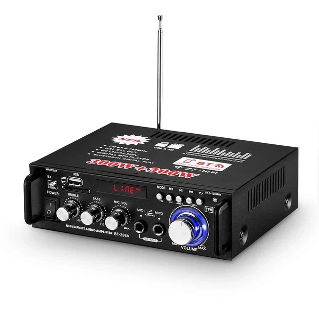 Усилитель звука UKC AMP-298 2 канала по 300 Вт с поддержкой Bluetooth и USB 10374 - Фото 6 Усилитель звука UKC AMP-298 2 канала по 300 Вт с поддержкой Bluetooth и USB 10374 - изображение 6