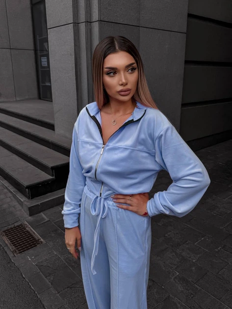 Жіночий велюровий костюм (кофта+штани+топ) Uaclothes 42-44 Блакитний (like36681-171071349) - изображение 2