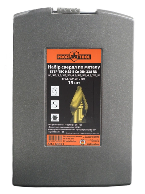 Набор сверл по металлу 1-10 мм HSSE-Co STEP-TEC DIN 338 RN PROFITOOL 19 шт. (48021) - изображение 2