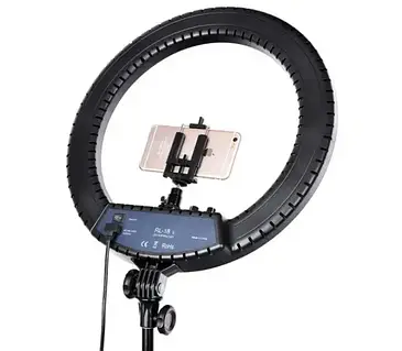 Кольцевая LED лампа RL-18, 45см, 2 700К до 6 500К, с пульт управление и креплением для смартфонов, 3 режима света - Фото 1 Кольцевая LED лампа RL-18, 45см, 2 700К до 6 500К, с пульт управление и креплением для смартфонов, 3 режима света - изображение 1