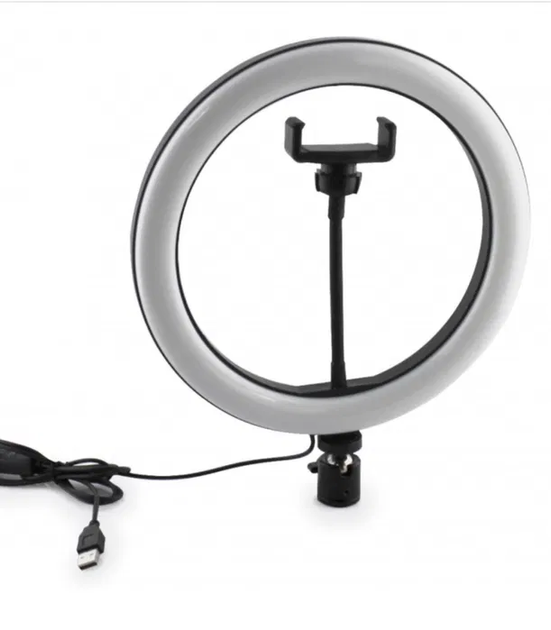 Кольцевая лампа RING FILL LIGHT 14 Вт 26см, 3200-5500 К, на штативе 2.1 м с держателем для телефона, черная - изображение 6