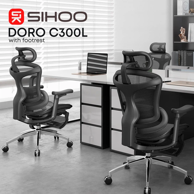 Крісло офісне з підставкою для ніг Sihoo DORO C300L Mesh Black with footrest - зображення 7