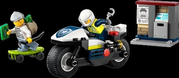 Конструктор LEGO City Переслідування на поліцейському мотоциклі 65 деталей (60455) - Фото 7 Конструктор LEGO City Переслідування на поліцейському мотоциклі 65 деталей (60455) - изображение 7