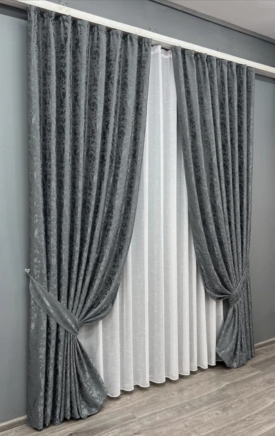 Комплект готовых штор VR-Textil Лен мрамор Pavliani ХО № 1262ш Графитовый 150х280 см 2 шт (33-0106) - изображение 3