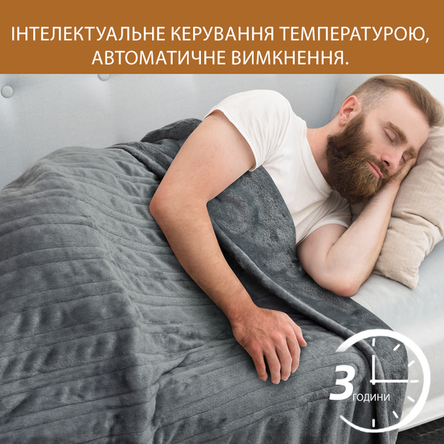 Одеяло электрическое с температурным контролем 178x142см Серое KT6009401 - Фото 2 Одеяло электрическое с температурным контролем 178x142см Серое KT6009401 - изображение 2