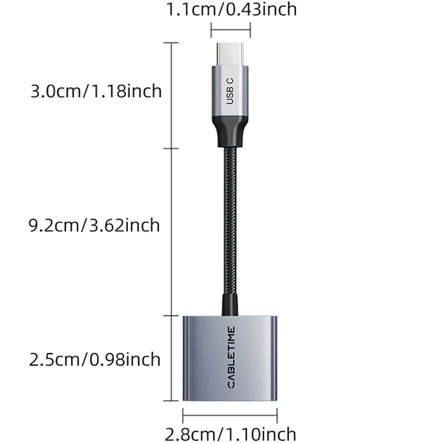 Перехідник Cabletime USB Type-C (M) - x2 Type-C (F) PD60W, 0.15м (CPA2G) - Фото 2 Перехідник Cabletime USB Type-C (M) - x2 Type-C (F) PD60W, 0.15м (CPA2G) - изображение 2