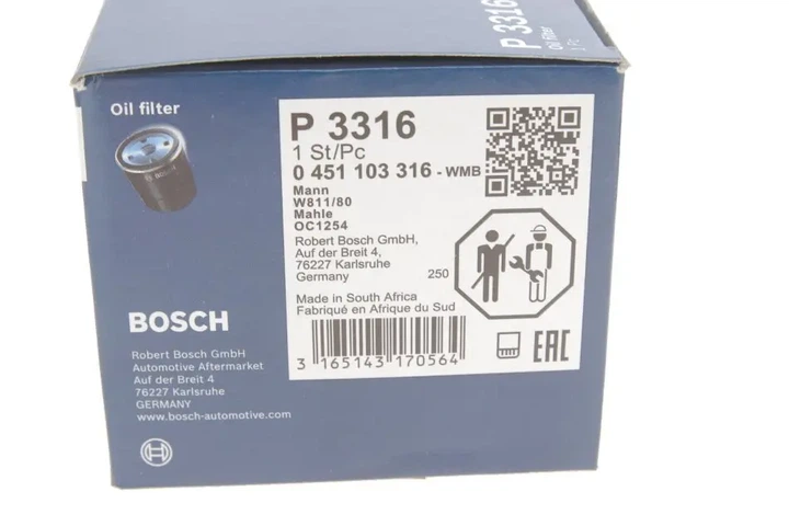 Фільтр масляний Mitsubishi Pajero 1.8-3.5 V6 94- BOSCH 0 451 103 316 - изображение 5