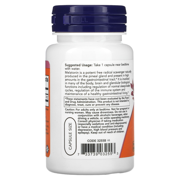 Мелатонин NOW Foods "Melatonin" здоровый цикл сна, 3 мг (60 капсул) - изображение 3