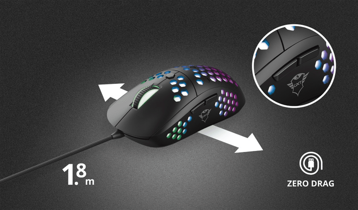 Ігрова міша Trust GXT 960 Graphin Ultra-lightweight RGB Black, 10000 DPI, 1000 Гц, 6 кнопок, OMRON, ультралегка 74 г - зображення 6