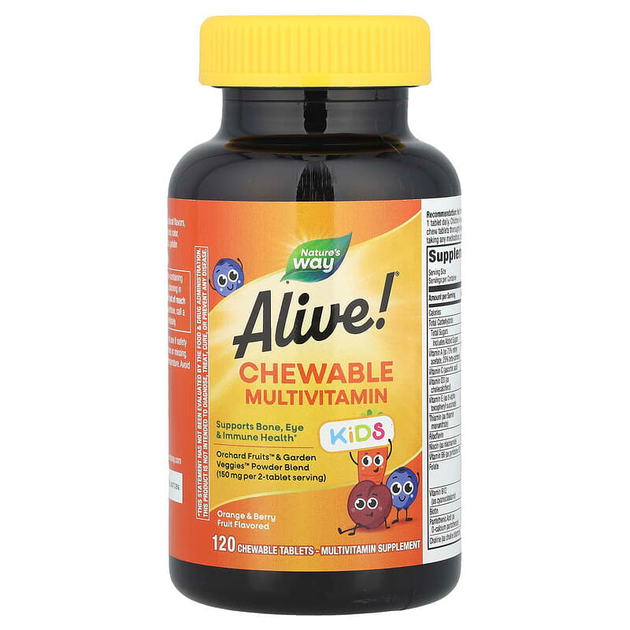 Мультивитамины для детей Nature's Way, Alive! "Kids Chewable Multivitamin" со вкусом апельсина и ягод (120 жевательных конфет) - изображение 4