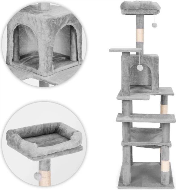 Drapak Petsi AIE-ATS39 wieża z domkiem 146 cm Szary (5905817010448) - obraz 4