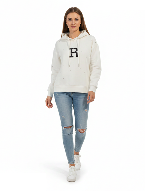 Стильное женское худи белого цвета со стразами Oversize S-XL - изображение 2