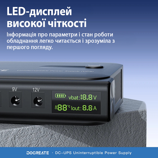Источник бесперебойного питания Docreate DC1036L 36W UPS компактный ИБП для роутера модема камеры с дисплеем (без батарей) - изображение 3