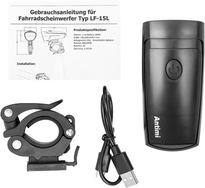 Przednia lampka rowerowa Antimi 30 luksów, LED, IPX5 (HS081508) - obraz 4