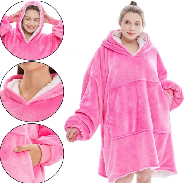 Плед толстовка с капюшоном и рукавами Huggle Hoodie оверсайз Розовый One Size - изображение 4