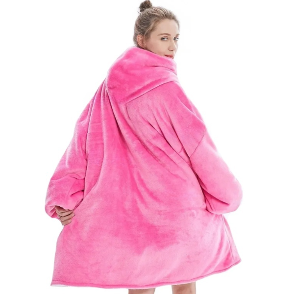 Плед толстовка с капюшоном и рукавами Huggle Hoodie оверсайз Розовый One Size - изображение 5