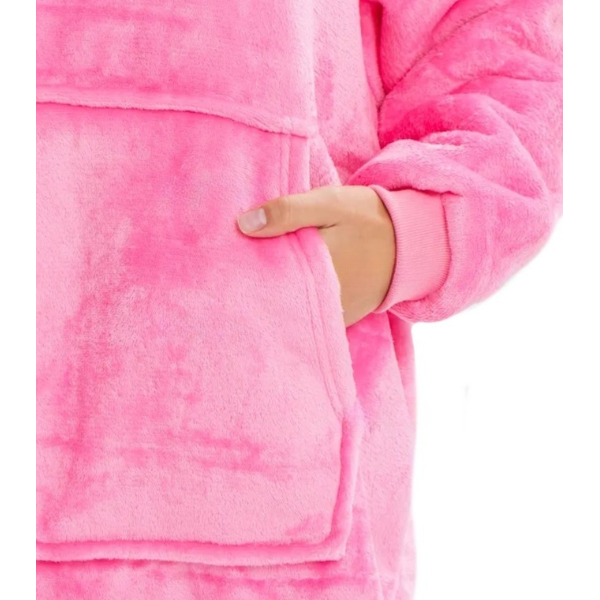 Плед толстовка с капюшоном и рукавами Huggle Hoodie оверсайз Розовый One Size - изображение 7