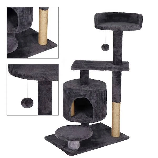 Когтеточка для кота Springos PA1036 с игрушкой 5-уровневая 87 см Графитовая (5907719457581) - изображение 4