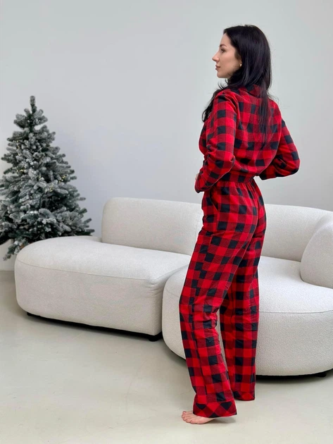 Піжама жіноча домашня COSY у клітинку "Holly Jolly" червоно/чорна 2XL (сорочка+штани) HJFRBF0409 - зображення 4