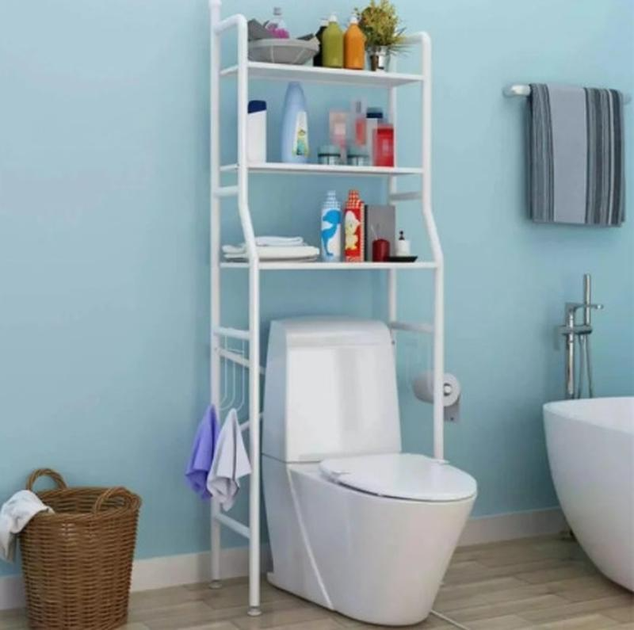 Стелаж над унітазом Home Toilet Rack 152 см Підлогова стійка у ванну з трьома полицями Біла - зображення 6