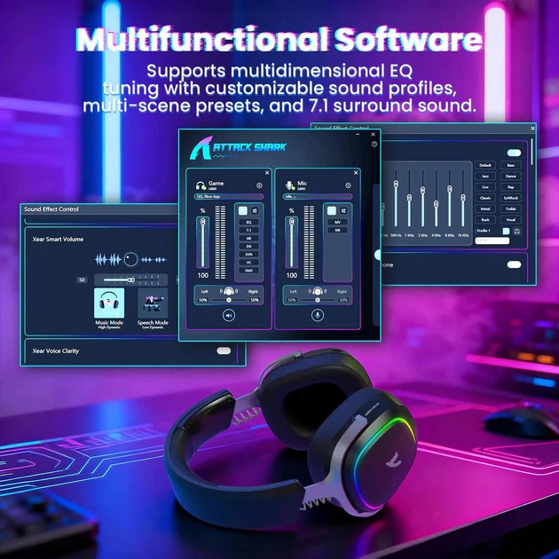 Геймерська бездротова (Bluetooth + 2,4G) гарнітура Attack Shark G800 RGB (вага 180 гр) Black (G800B) - зображення 9