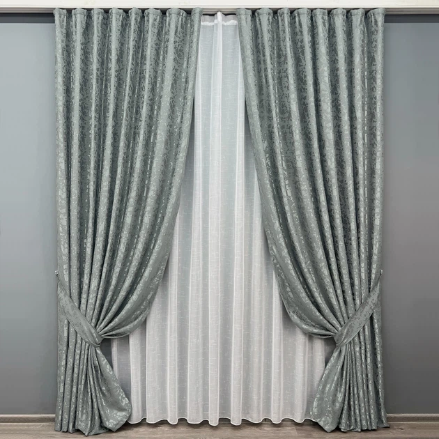 Комплект штор VR-Textil Лен Мрамор 150х270 2шт и Тюль 400х270 1264ш-115т Серый с белым 71-126/3 - Фото 1 Комплект штор VR-Textil Лен Мрамор 150х270 2шт и Тюль 400х270 1264ш-115т Серый с белым 71-126/3 - изображение 1