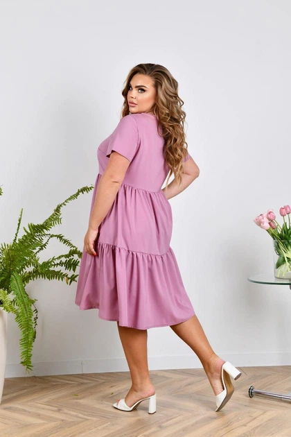 Свободное летнее женское платье миди большого размера легкое с юбкой в два яруса Сливовый, 60/62 - изображение 2