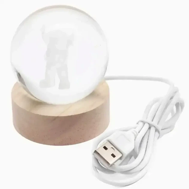 Світлодіодний нічник кришталева куля 8 см акумуляторна 5Вт USB тепле біле свічення Колір коричневий для дітей - зображення 5