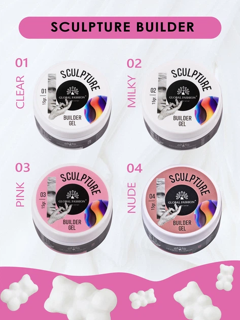 Скульптурный гель «SCULPTURE BUILDER GEL» Global Fashion № 02, 15 гр (Молочный) - изображение 8