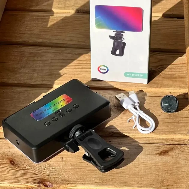 LED лампа на прищепке светодиодная черная с RGB светом для видео и фото съемки TikTok - изображение 9