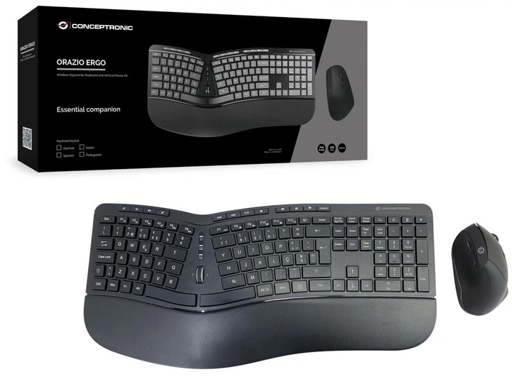 Zestaw bezprzewodowej Conceptronic Wireless Ergonomic Keyboard+Mouse EN (PT) Black (ORAZIO02PT) - obraz 5
