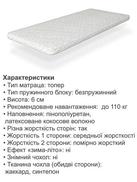 Матрац ортопедичний Оксамит 1200*2000 безпружинний - зображення 4