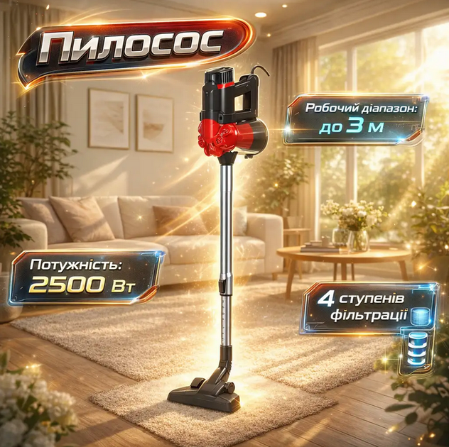 Ручной пылесос Crownberg CB-672 2500 Вт с турбощеткой и HEPA-фильтром - Фото 1 Ручной пылесос Crownberg CB-672 2500 Вт с турбощеткой и HEPA-фильтром - изображение 1