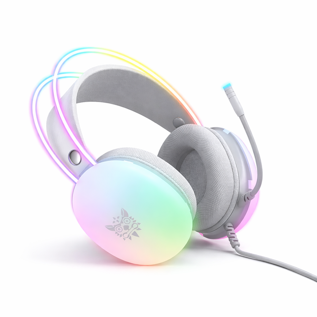 Ігрові навушники ONIKUMA X25 RGB White | 50 мм | 3D Stereo | Мікрофон з шумозаглушенням | USB + 3.5 мм - Фото 1 Ігрові навушники ONIKUMA X25 RGB White | 50 мм | 3D Stereo | Мікрофон з шумозаглушенням | USB + 3.5 мм - зображення 1