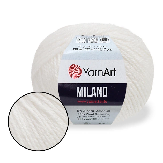 YarnArt Milano, Белый №851 – полушерстяная пряжа с альпакой, вискозой и акрилом, 50 г / 130 м, для шапок, жилетов, кардиганов и демисезонных изделий - Фото 1 YarnArt Milano, Белый №851 – полушерстяная пряжа с альпакой, вискозой и акрилом, 50 г / 130 м, для шапок, жилетов, кардиганов и демисезонных изделий - изображение 1