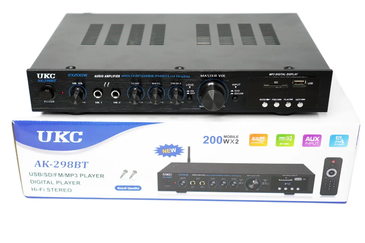 Усилитель звука UKC AK-298BT Black с Bluetooth USB FM SD MP3 2×200 Вт с караоке микрофонами (10374) - Фото 3 Усилитель звука UKC AK-298BT Black с Bluetooth USB FM SD MP3 2×200 Вт с караоке микрофонами (10374) - изображение 3