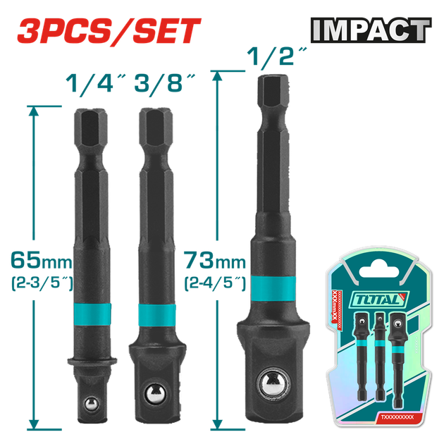Набір перехідників TOTAL TAC273651 1/4", 3/8", 1/2" (7090276) - Фото 1 Набір перехідників TOTAL TAC273651 1/4", 3/8", 1/2" (7090276) - изображение 1