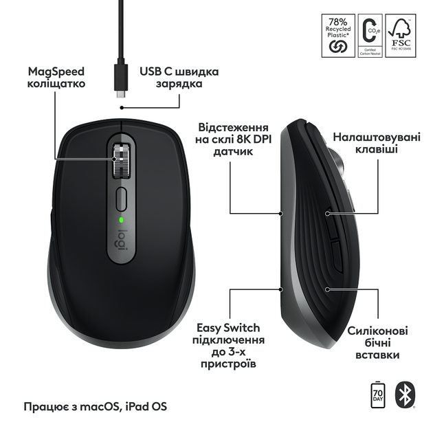 Миша Logitech MX Anywhere 3S for Ma, Space сірий (910-006947) (6998415) - Фото 6 Миша Logitech MX Anywhere 3S for Ma, Space сірий (910-006947) (6998415) - изображение 6