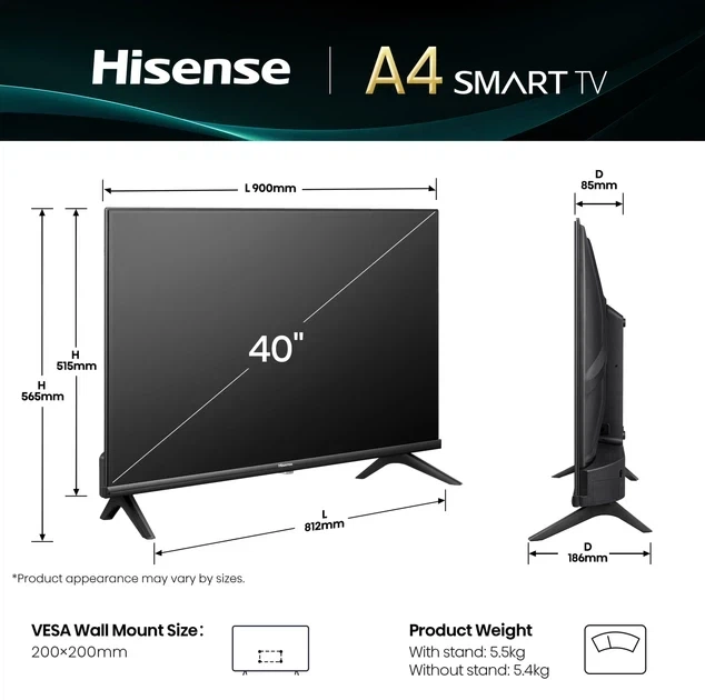 Телевізор Hisense діагональ 40" FHD 40A4Q - изображение 2