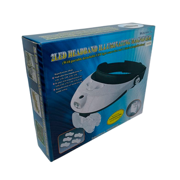 Лупа налобна бінокулярна MG81001-G 2LED 5 змінних лінз 1.0X/1.5X/2.0X/2.5X/3.5X White-Black - зображення 12