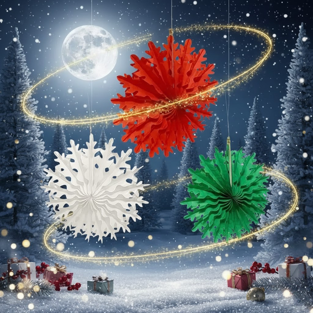 Набор подвесных бумажных новогодних украшений “Снежинка”, 3 шт | Paper Hanging Decorations Snowflake - Фото 3 Набор подвесных бумажных новогодних украшений “Снежинка”, 3 шт | Paper Hanging Decorations Snowflake - изображение 3