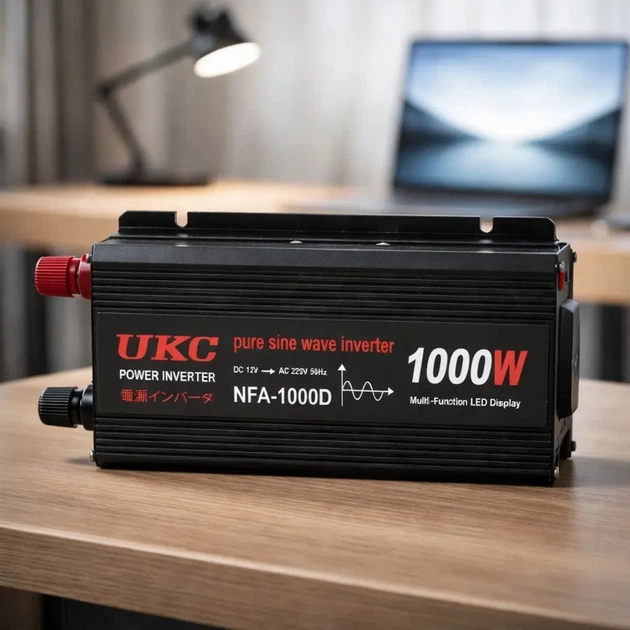 Преобразователь напряжения 12V-220V UKC 1000 Вт с чистой синусоидой / автомобильный инвертор 12 В в 220 В с цифровым дисплеем и USB выходом Hengda sp4139 чёрный sp4139 - изображение 3