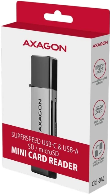 Кардридер Axagon CRE-DAC USB-C/USB 3.2 до SD/microSD (CRE-DAC) - зображення 2